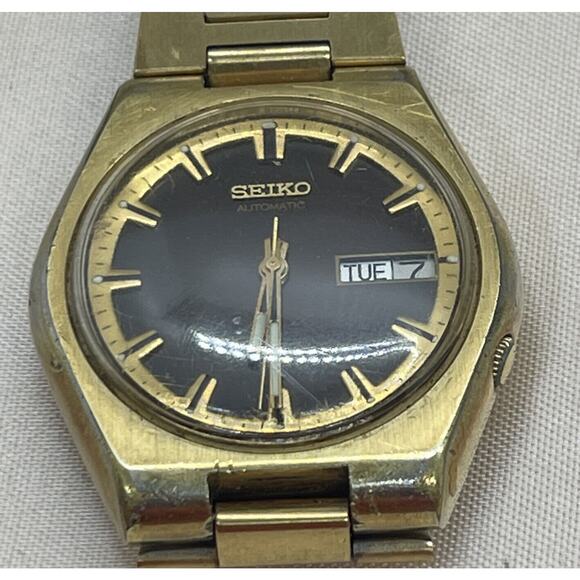 Vintage Seiko 7009- 8079 Watch 17 Jewels Automatic Day Date Running Gold Tone - Picture 4 of 11